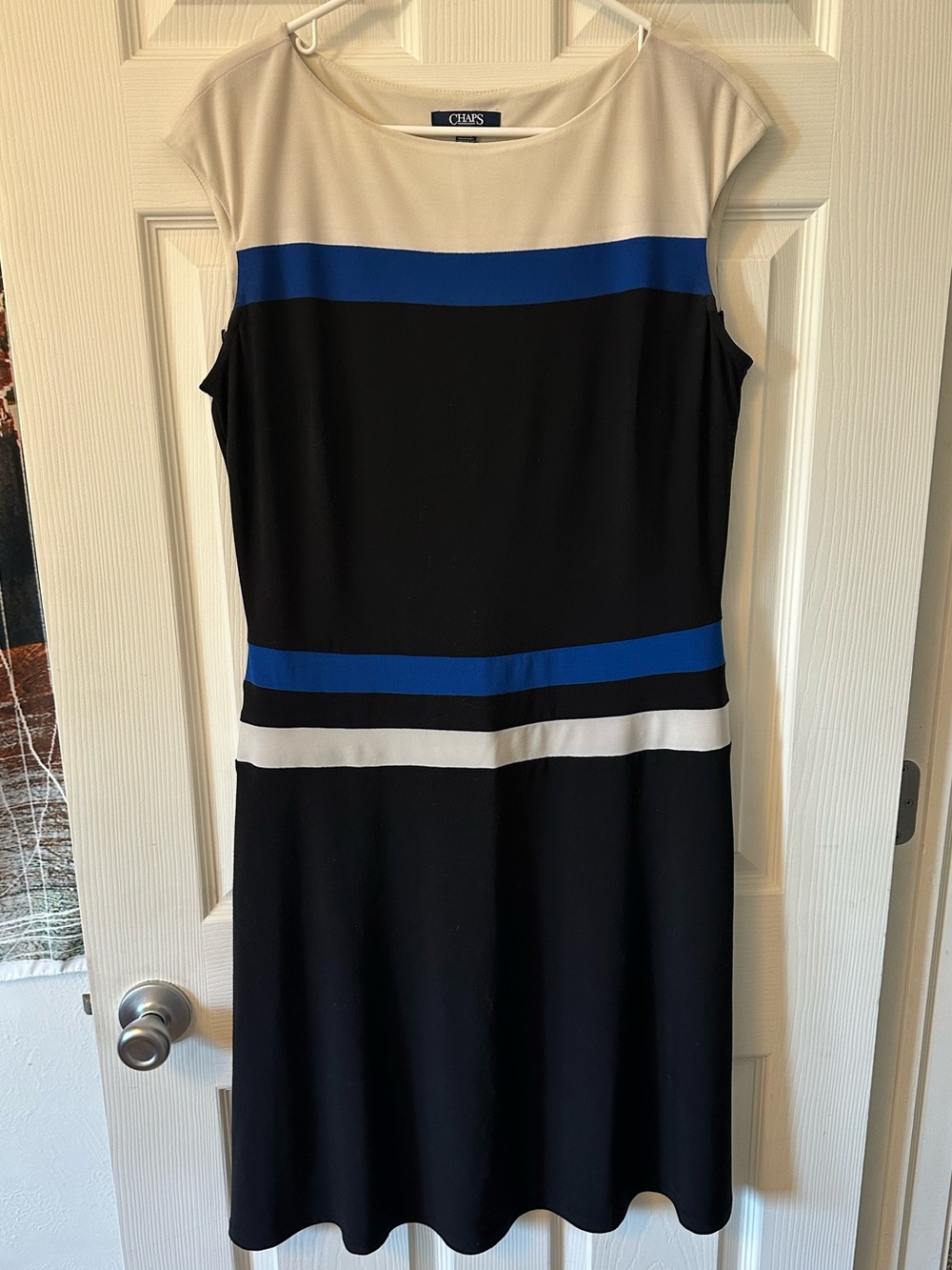 Chaps Black, White & Blue Cap-Sleeve Colorblock Dress